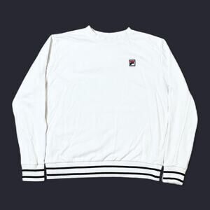 Fila White Crewneck Sweatshirt Logo Stripe Hem Men’s Size L